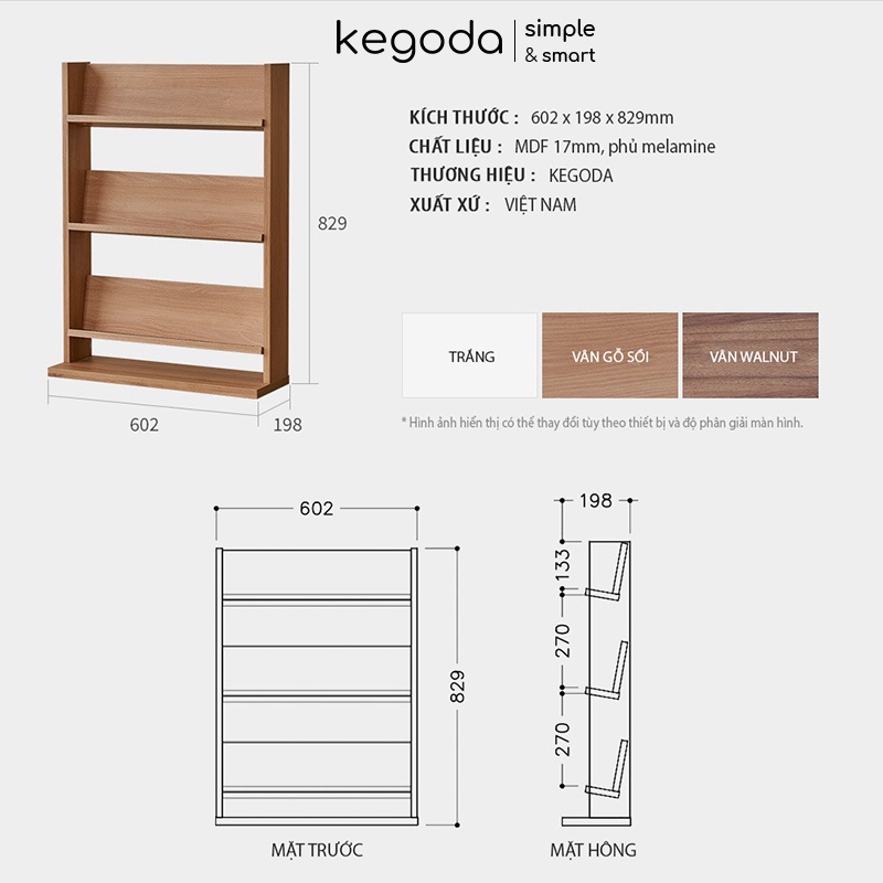 Kệ Gỗ 3 Tầng Để Sách, Tạp Chí Rộng 60cm Thương Hiệu KEGODA KGD13 - Ảnh 7