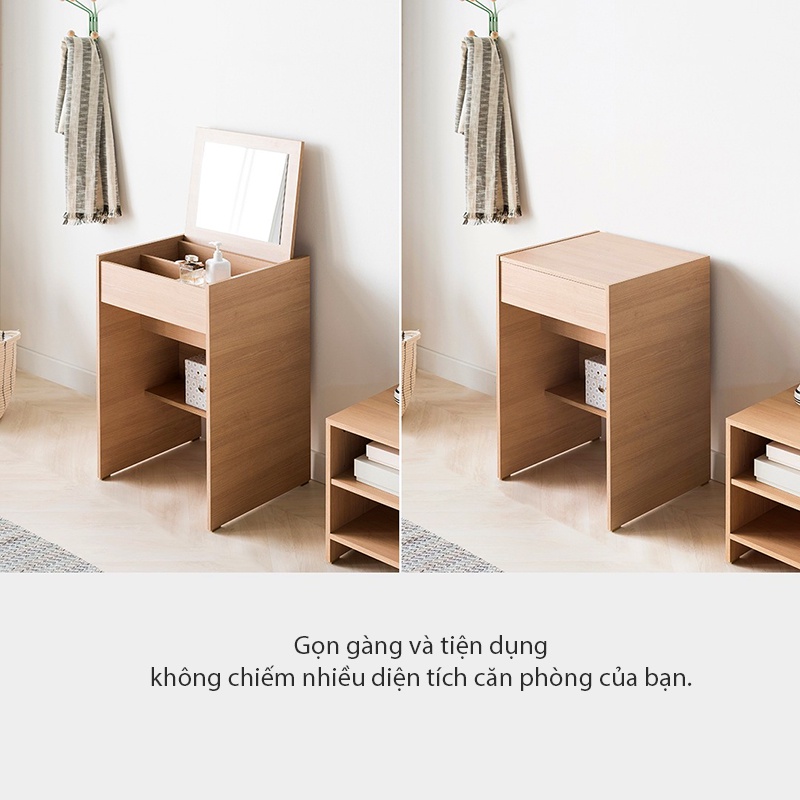 Bàn Trang Điểm Có Gương Gấp Gọn, Bàn Phấn Gỗ Kèm Ghế Nhỏ Gọn Thông Minh Dáng Simple KEGODA KGD08 - Ảnh 5