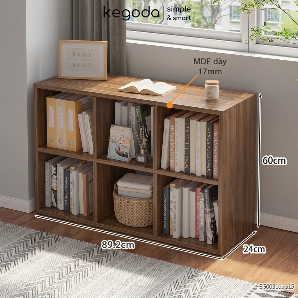 Kệ Sách Gỗ Tổ Ong 6 Ô Dài 89.2cm, Rộng 24cm Và Cao 60cm Thương Hiệu KEGODA KGD33 - Ảnh 3