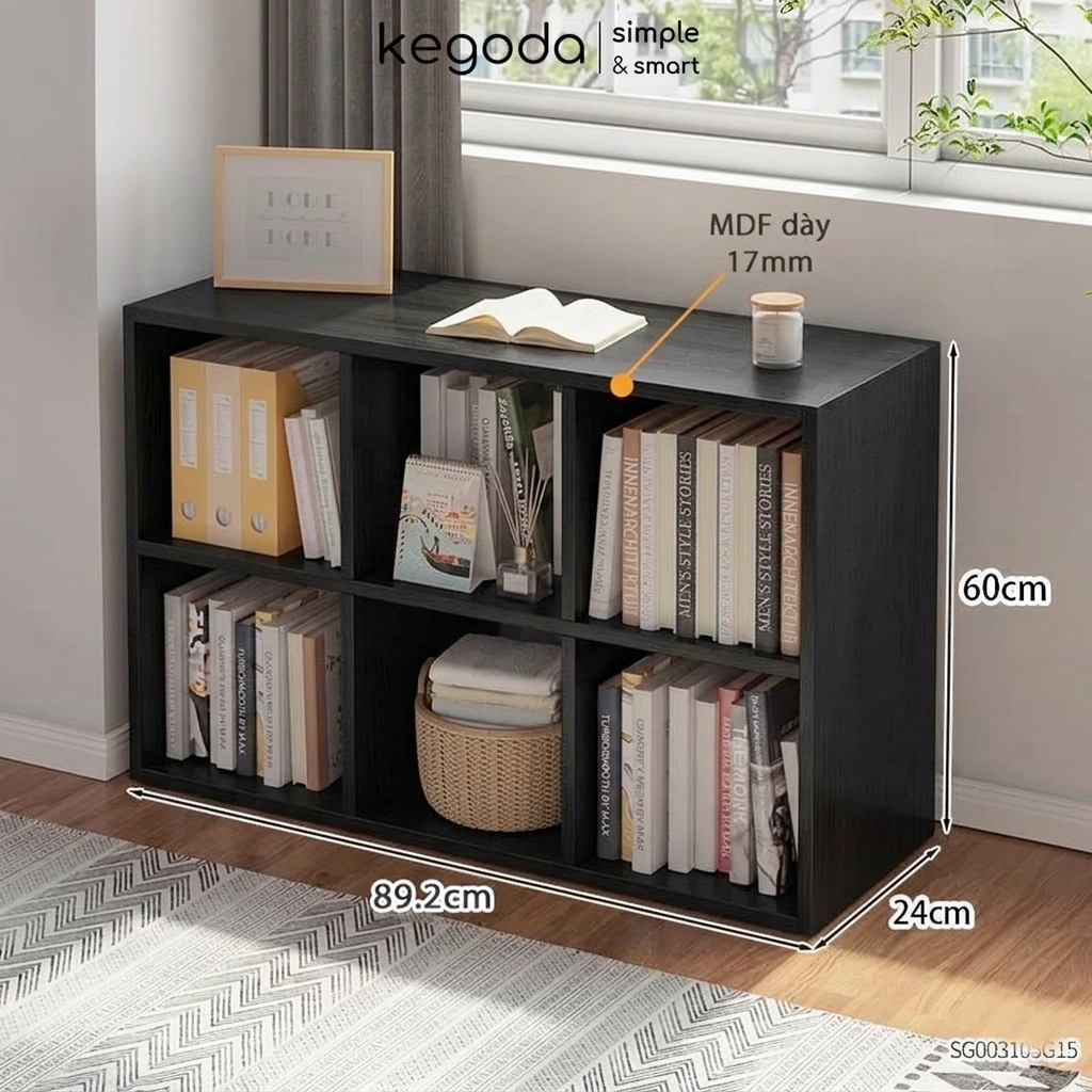 Kệ Sách Gỗ Tổ Ong 6 Ô Dài 89.2cm, Rộng 24cm Và Cao 60cm Thương Hiệu KEGODA KGD33 - Ảnh 4