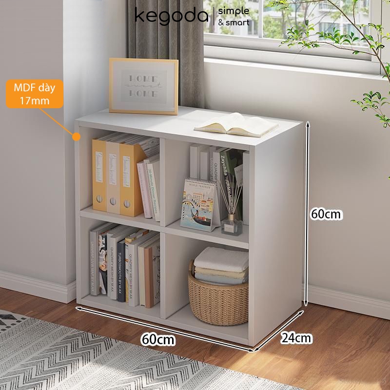 Kệ Sách Gỗ Tổ Ong 4 Ô Dài 60cm, Rộng 24cm Cao 60cm Thương Hiệu KEGODA KGD32 - Ảnh 2