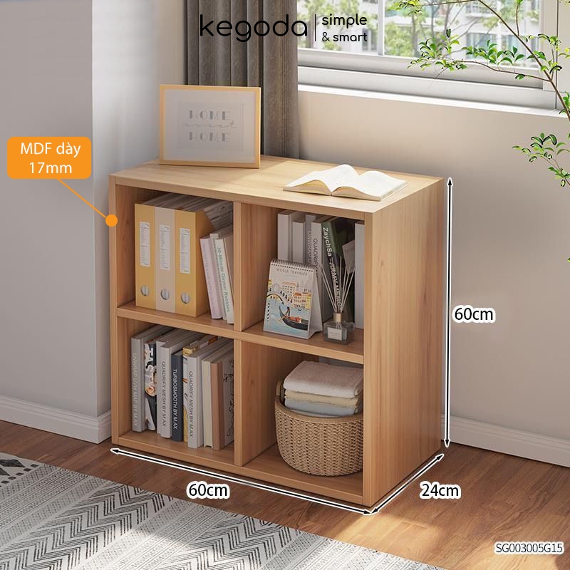 Kệ Sách Gỗ Tổ Ong 4 Ô Dài 60cm, Rộng 24cm Cao 60cm Thương Hiệu KEGODA KGD32 - Ảnh 3