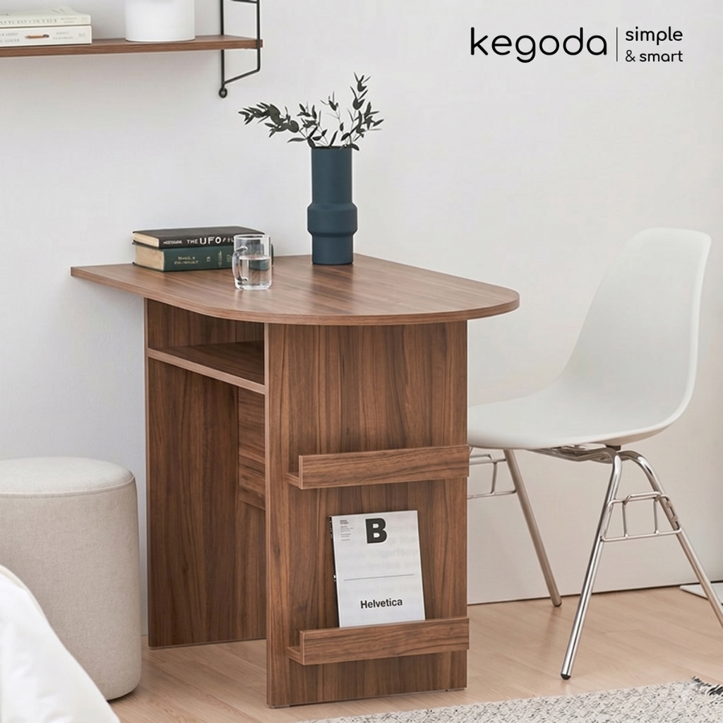 Bàn Gỗ Hình Bán Nguyệt 120cm Đa Năng Màu Trắng Oak, Bàn Ăn, Bàn Học Làm Việc Nhỏ Xinh KEGODA KGD91 - Ảnh 3