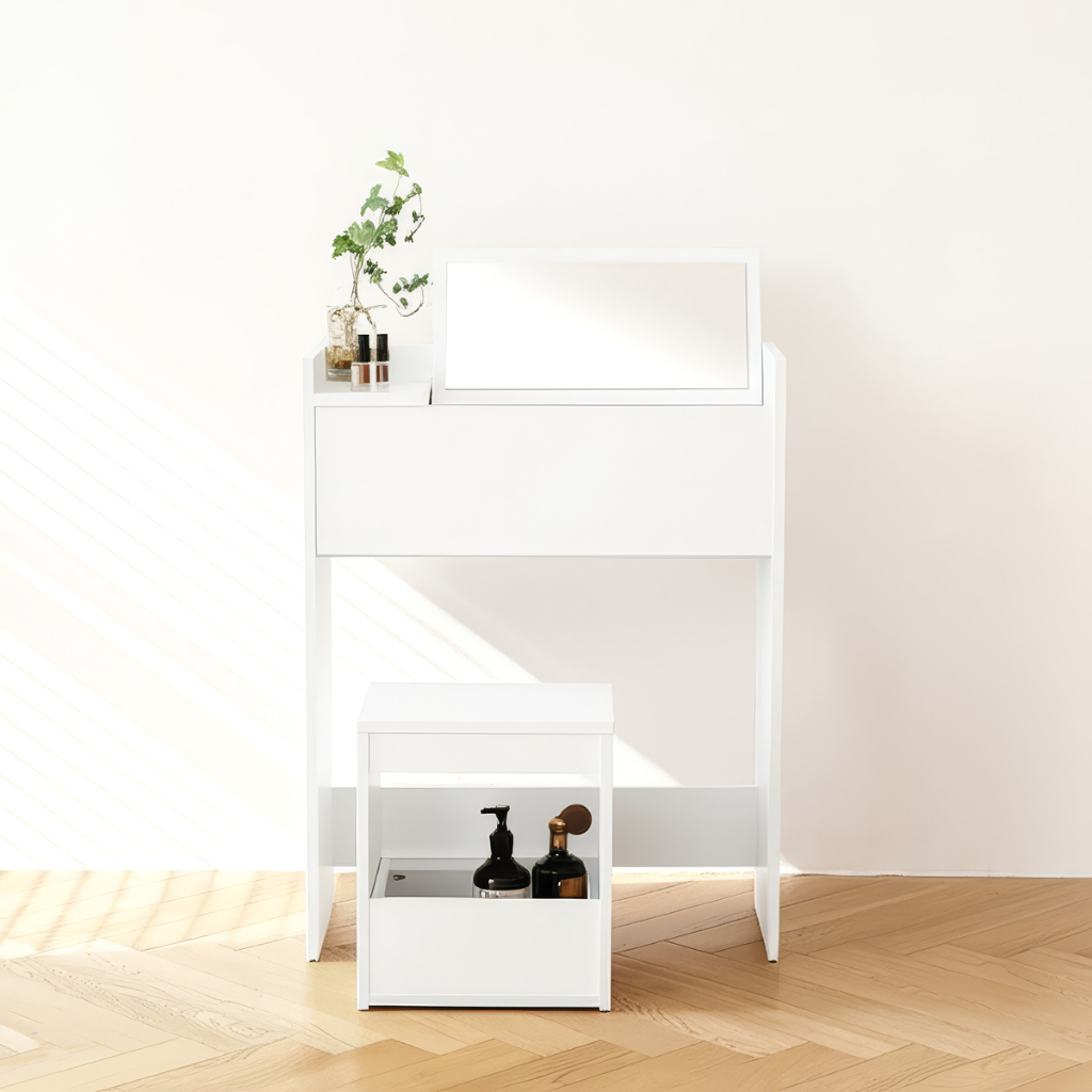 Bàn Phấn Trang Điểm Gương Gấp Gọn Có Kèm Ghế Đơn Giản, Bàn Makeup Gỗ Màu Oak/Trắng KEGODA KGD28 - Ảnh 3