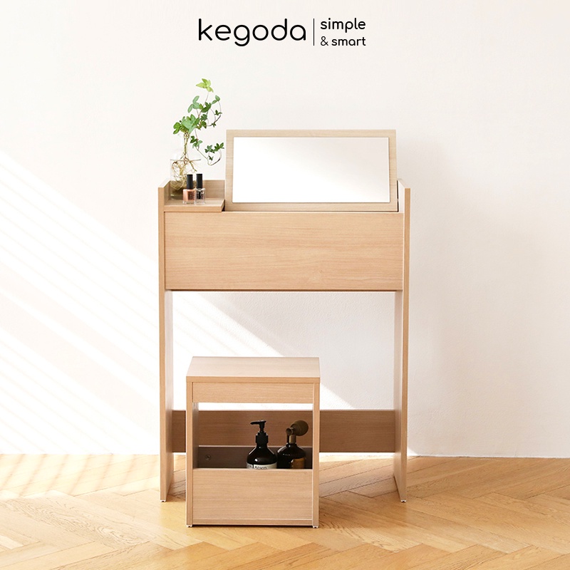 Bàn Phấn Trang Điểm Gương Gấp Gọn Có Kèm Ghế Đơn Giản, Bàn Makeup Gỗ Màu Oak/Trắng KEGODA KGD28 - Ảnh 4