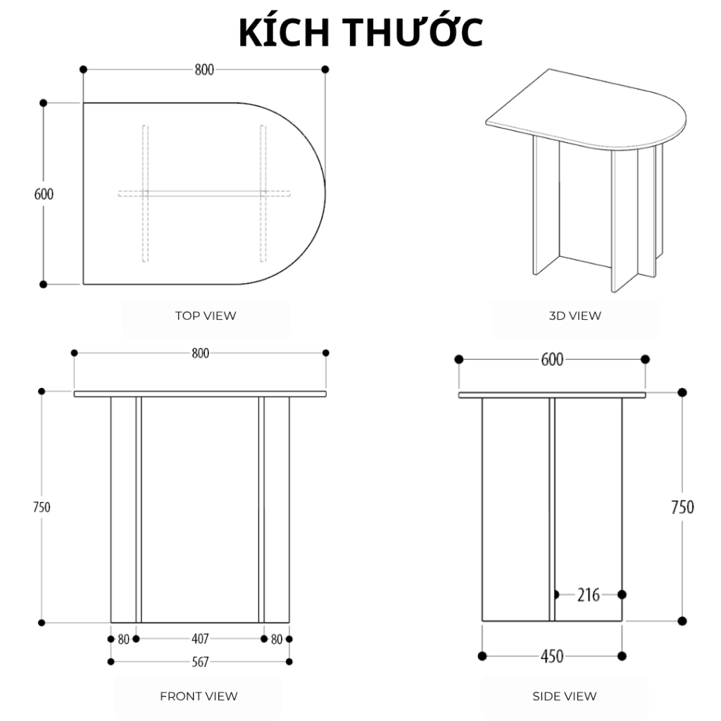 Bàn Bán Nguyệt Gỗ MDF Dày 17mm Chắc Chắn - Bàn Home Cafe Tối Giản Phong Cách Hàn Quốc KEGODA KGD97 - Ảnh 8
