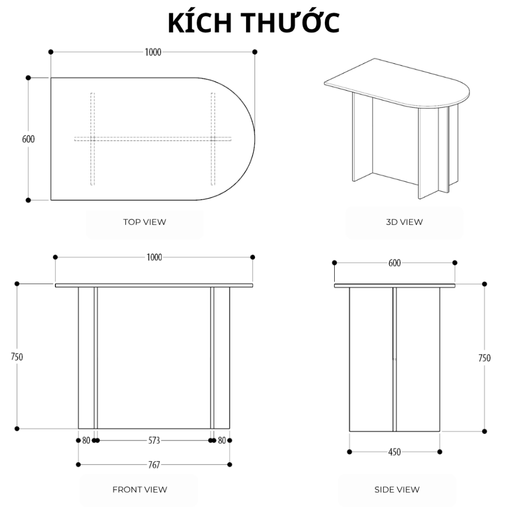 Bàn Bán Nguyệt Gỗ MDF Dày 17mm Chắc Chắn - Bàn Home Cafe Tối Giản Phong Cách Hàn Quốc KEGODA KGD97 - Ảnh 9