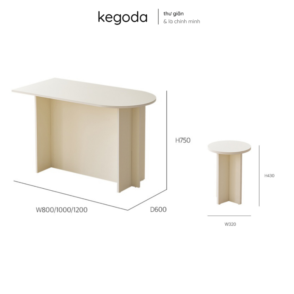 Bàn Bán Nguyệt Có Ghế 80cm/100cm/120cm - Bàn Home Cafe, Bàn Ăn Phong Cách Hàn Quốc Tối Giản KEGODA KGD99 - Ảnh 4