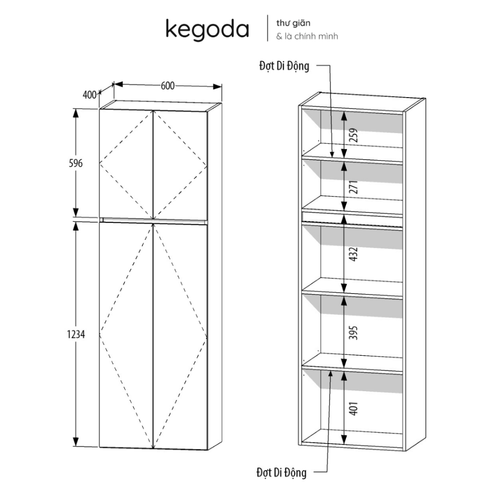 Tủ Bếp Đa Năng KGD113 Cánh Kín - Tủ Đựng Đồ Khô Khung Cao Phong Cách Hàn Quốc Minimalist KEGODA - Ảnh 5